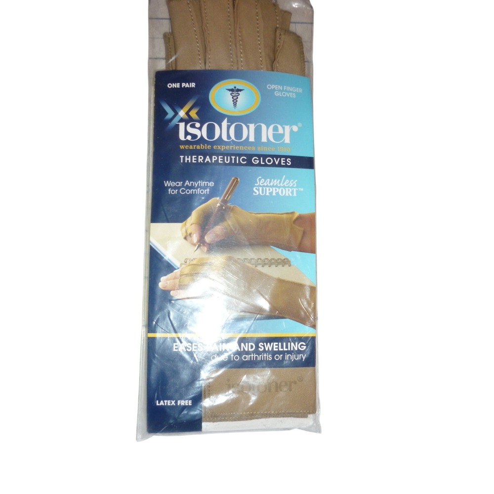 Isotoner Therapeutic Gloves Open Finger Arthritis Compression Camel Large NEW